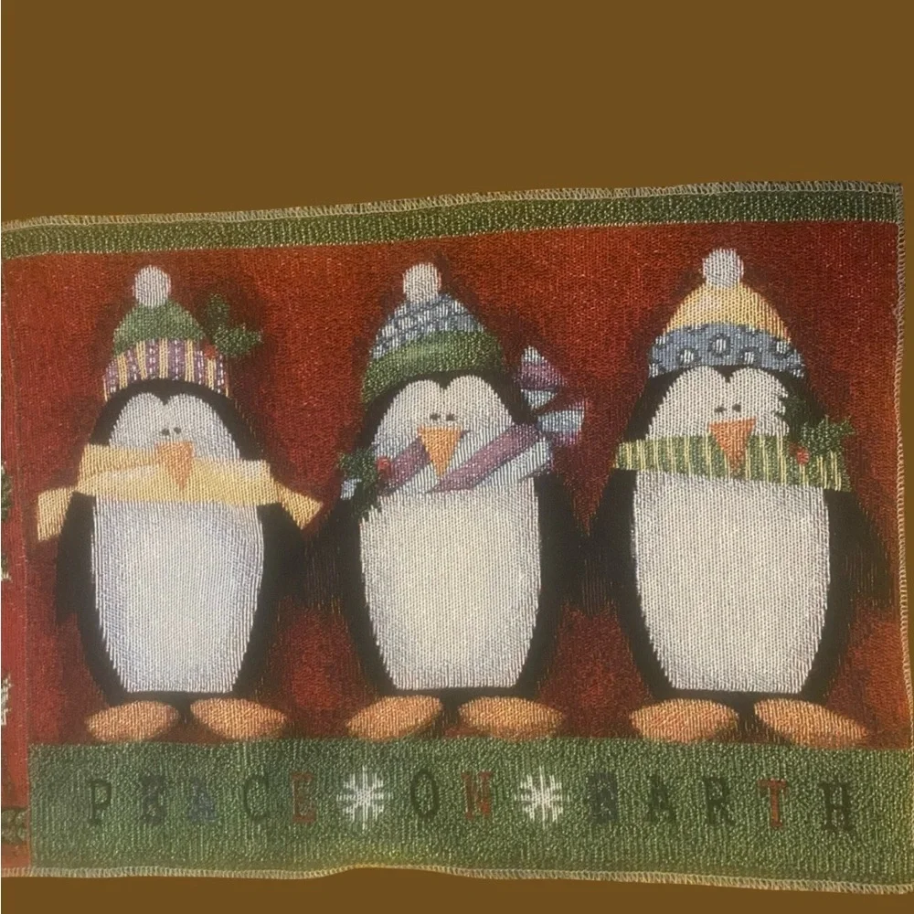 Festive Snowman Penguin Holiday Tapestry table runner